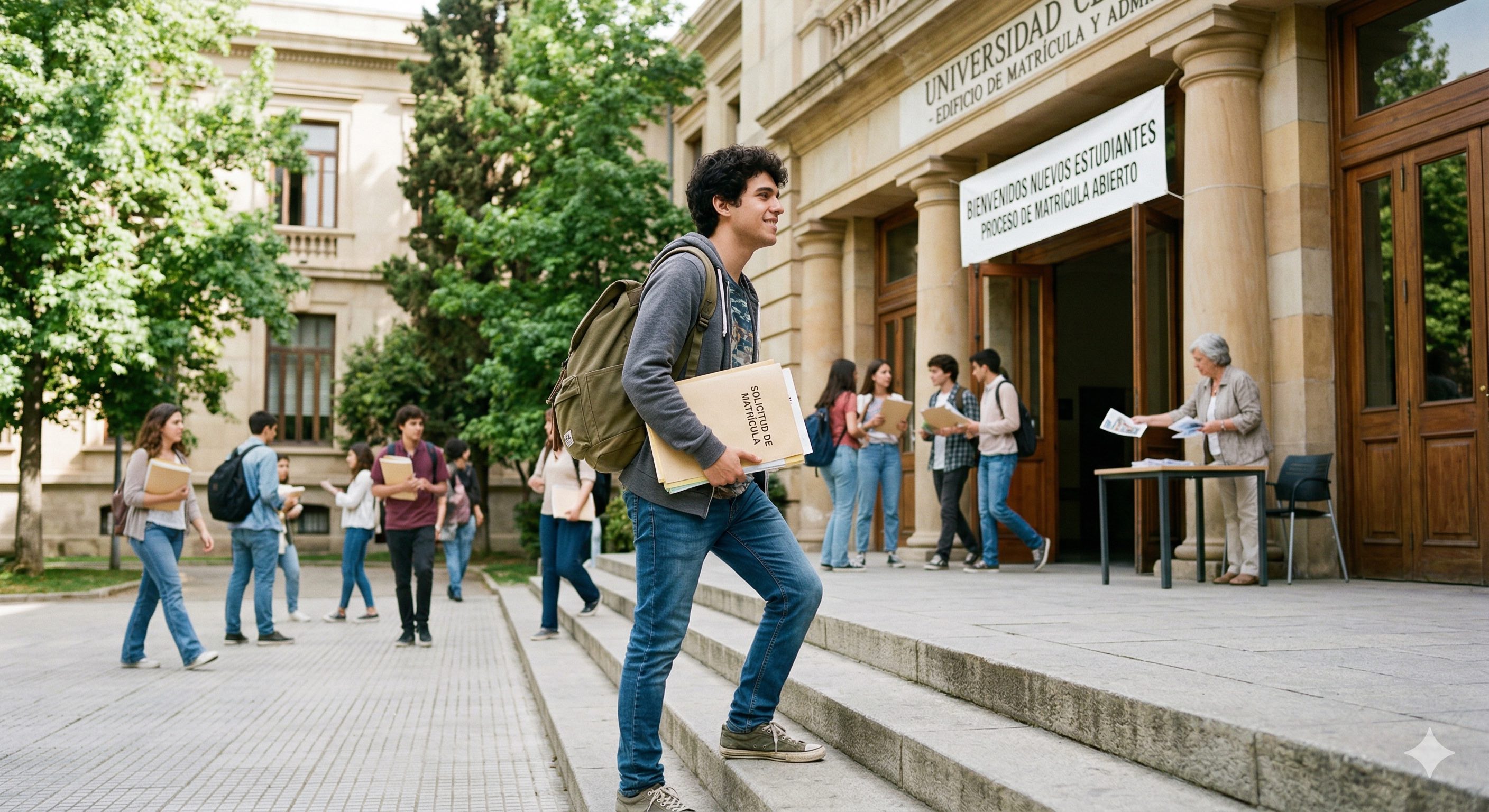 Universidad con estudiantes en proceso de matrícula